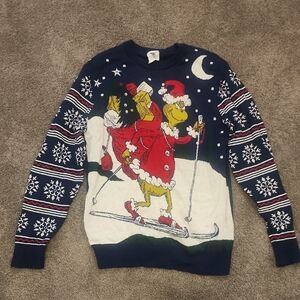 Men's Blue Grinch Skiing Christmas Sweater